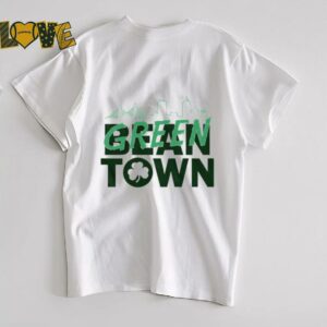 Boston basketball green town skyline shirt