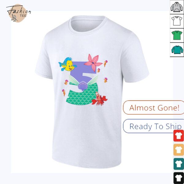Disney Ariel Numbers 5 Fifth 5th Birthday Party Gift Shirt
