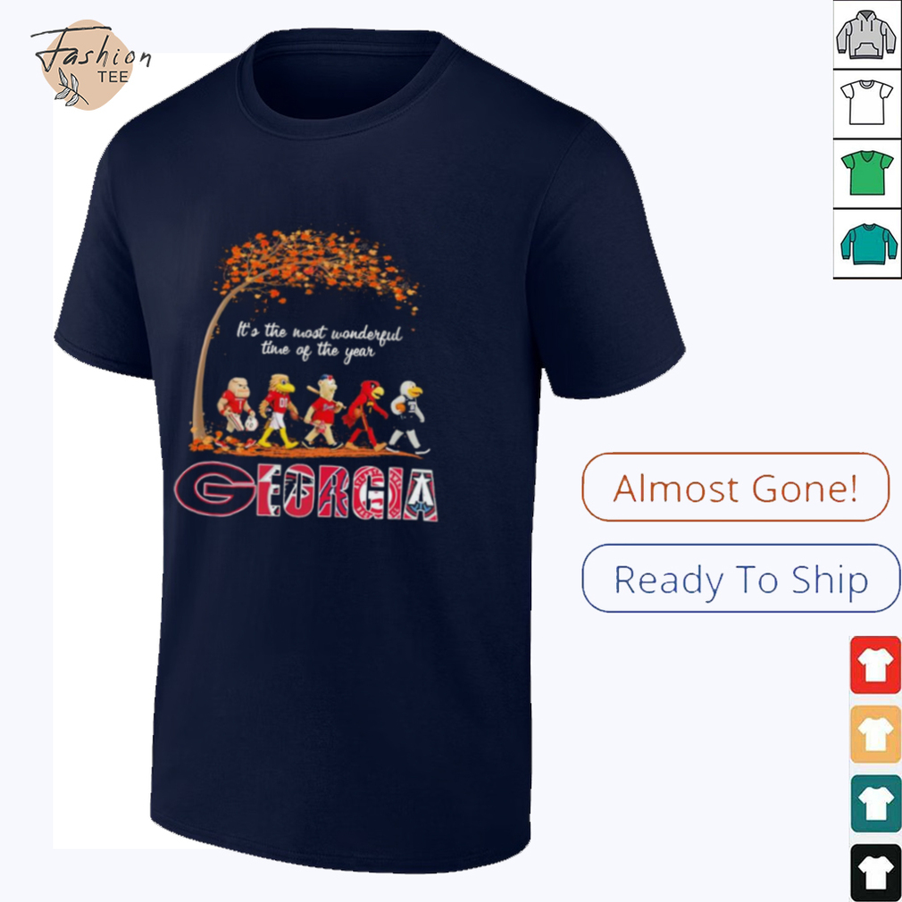 Person wearing the 'Georgia Sports Teams Mascots Beatles Abbey Road It’s The Most Wonderful Time Of The Year' shirt, showing the design clearly