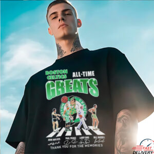 John Havlicek Paul Pierce Larry Bird And Bill Russell Boston Celtics All Time Greats Thank You For The Memories Road Abbey Signatures T shirts