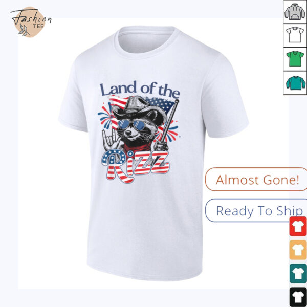 Land Of The Rizz Funny Patriotic Raccoon 4th July US Flag T Shirt