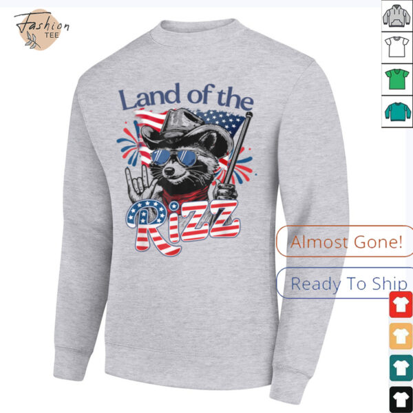 Land Of The Rizz Funny Patriotic Raccoon 4th July US Flag T Shirt