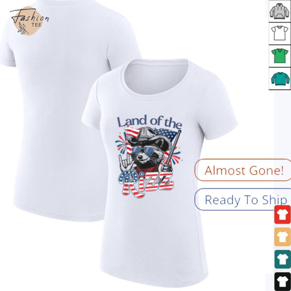 Land Of The Rizz Funny Patriotic Raccoon 4th July US Flag T Shirt
