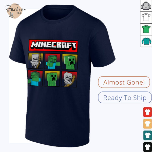 Minecraft Hostile Mobs Creeper Zombie Skeleton Grid Shirt