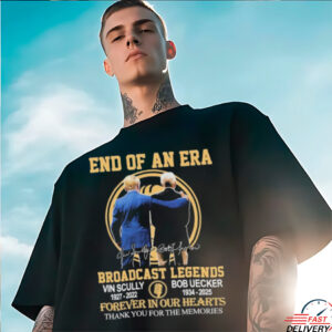 Official End Of An Era Broadcast Legends Vin Scully Bob Uecker Thank You Shirt