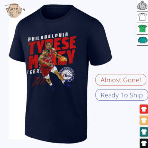 Tyrese Maxey Philadelphia 76ers basketball player slant signature shirt0