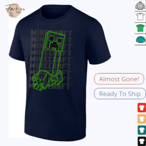 Womens Minecraft Neon Creeper With Repeating Logo Background Shirt