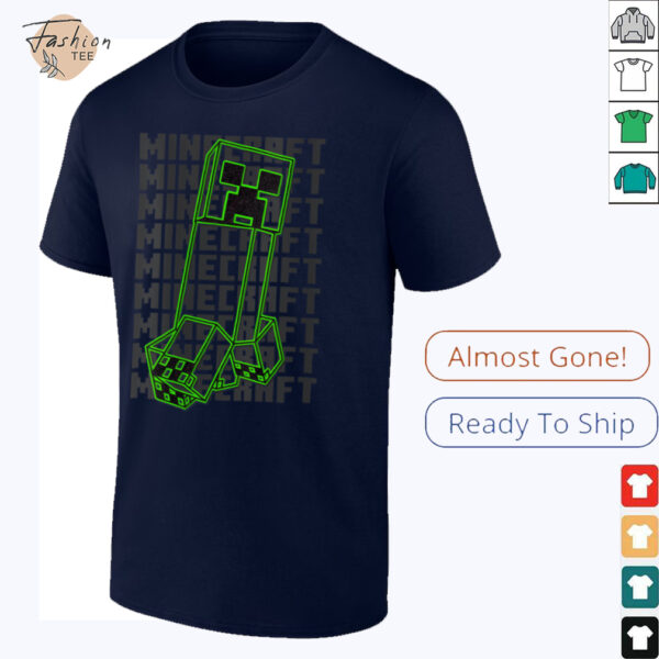 Womens Minecraft Neon Creeper With Repeating Logo Background Shirt