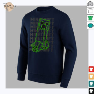 Womens Minecraft Neon Creeper With Repeating Logo Background Shirt