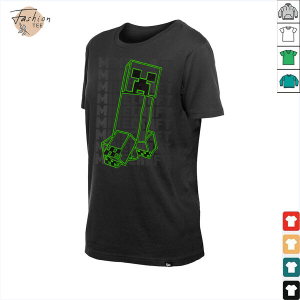 Womens Minecraft Neon Creeper With Repeating Logo Background Shirt