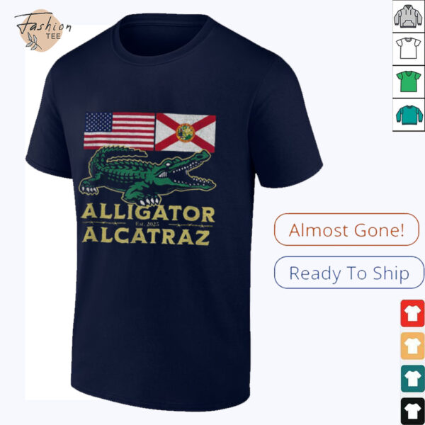 Alligator Alcatraz with US flag and Florida state flag shirt