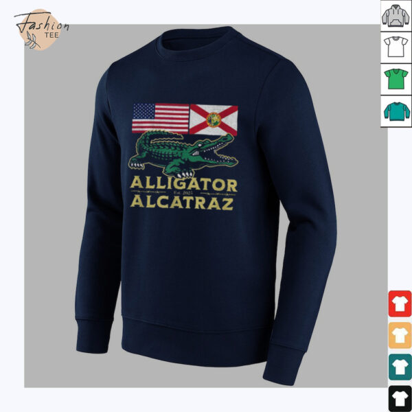 Alligator Alcatraz with US flag and Florida state flag shirt