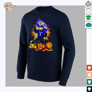 Baltimore Ravens mascot standing with flag shirt
