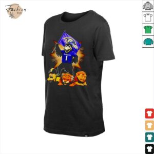 Baltimore Ravens mascot standing with flag shirt
