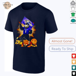 Baltimore Ravens mascot standing with flag shirt