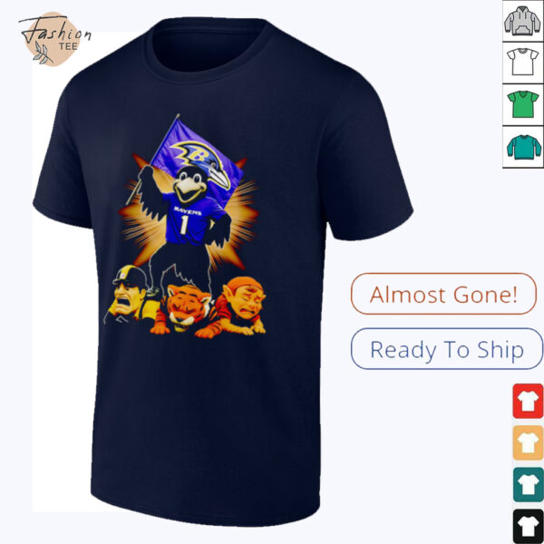 Baltimore Ravens mascot standing with flag shirt