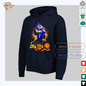 Baltimore Ravens mascot standing with flag shirt