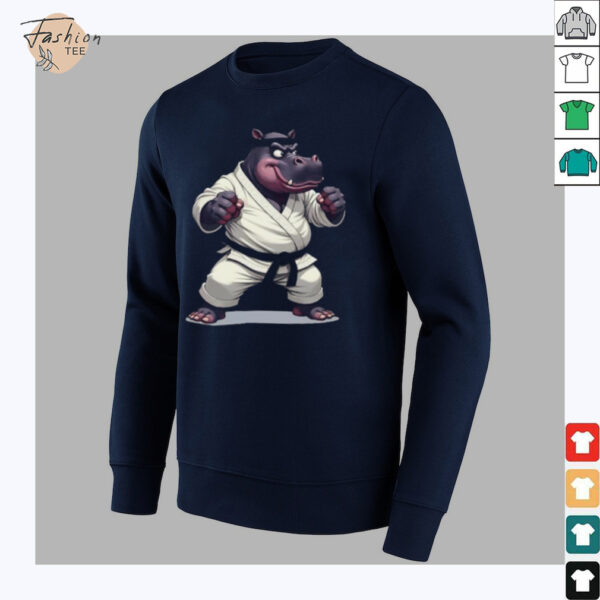 Combative Hippo wearing a GI in fight pose 1   Fan Fun Long Sleeve Shirt