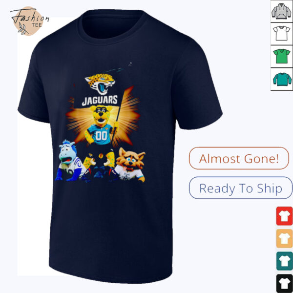 Jacksonville Jaguars mascot standing with flag shirt