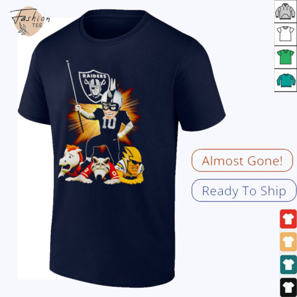 Las Vegas Raiders mascot standing with flag shirt