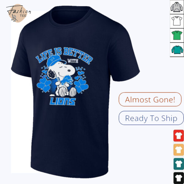 Life Is Better Lions Snoopy Hug Detroit Lions Logo T shirt
