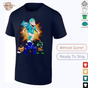 Miami Dolphins mascot standing with flag shirt