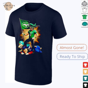New York Jets mascot standing with flag shirt