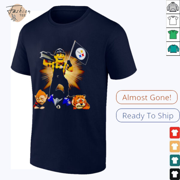 Pittsburgh Steelers mascot standing with flag shirt