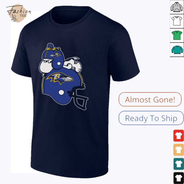 Snoopy And Woodstock Resting On Baltimore Ravens Helmet Shirt