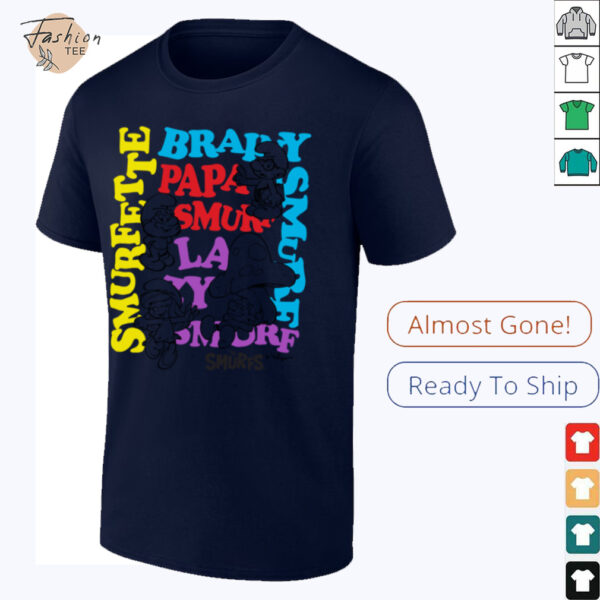 The Smurfs Character Outlines and Groovy Text Cartoon Shirt