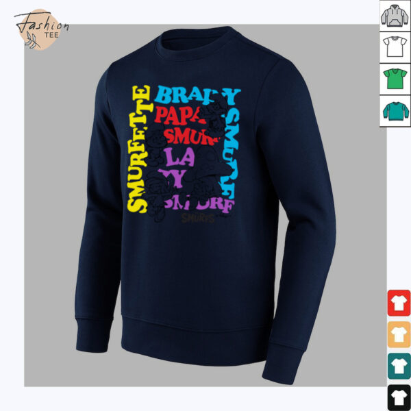 The Smurfs Character Outlines and Groovy Text Cartoon Shirt