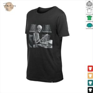 Womens Dark The Reader Skeleton Reading Book Bookworm Bookish V Neck Shirt